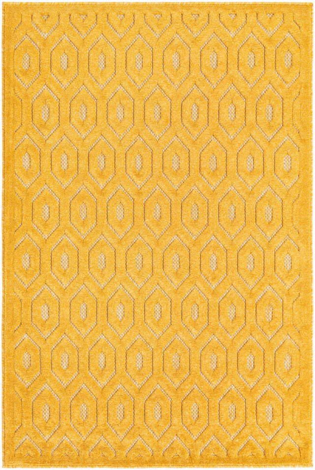 Yellow 4' x 6' Outdoor Trellis Textured Rectangle Area Rug Weather Resistant for Patio, Deck, Terrace, Balcony, Porch Geometric Design Water Safe Outside Carpet for Sale at Rug Engine