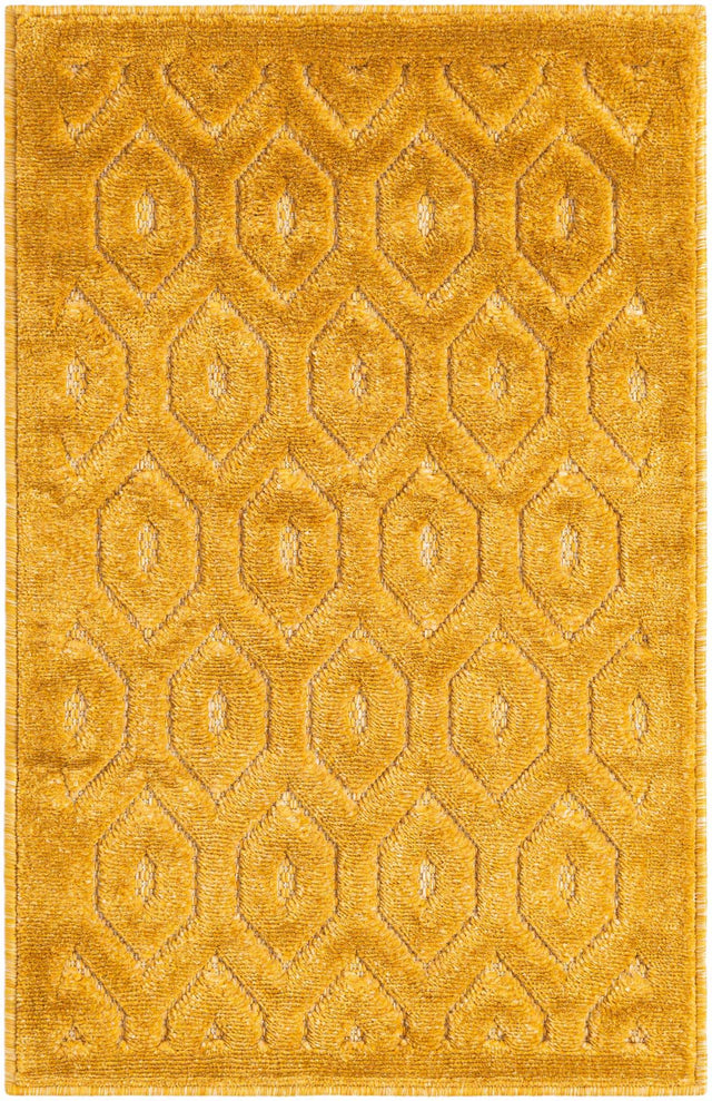 Yellow 2' x 3' Outdoor Trellis Textured Rectangle Area Rug Weather Resistant for Patio, Deck, Terrace, Balcony, Porch Geometric Design Water Safe Outside Carpet for Sale at Rug Engine