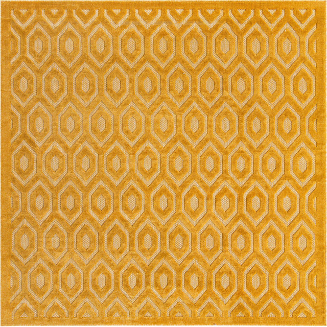 Yellow 7' 10 x 7' 10 Outdoor Trellis Textured Square Area Rug Weather Resistant for Patio, Deck, Terrace, Balcony, Porch Geometric Design Water Safe Outside Carpet for Sale at Rug Engine