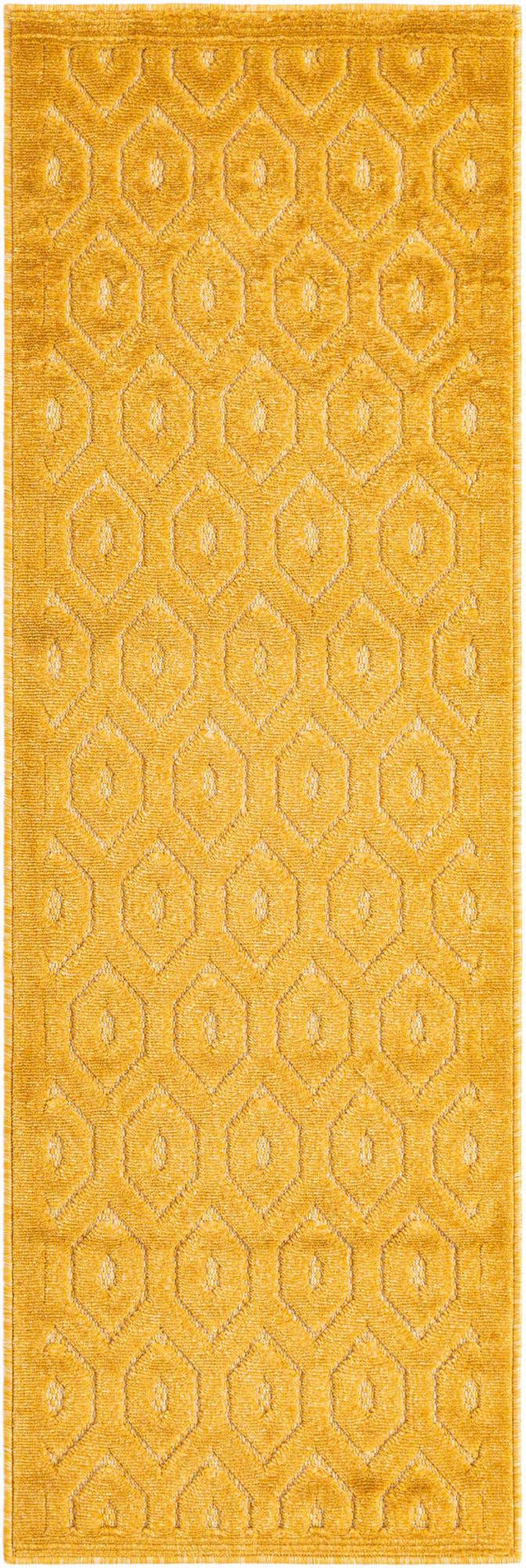 Yellow 2' x 6' Outdoor Trellis Textured Runner Area Rug Weather Resistant for Patio, Deck, Terrace, Balcony, Porch Geometric Design Water Safe Outside Carpet for Sale at Rug Engine