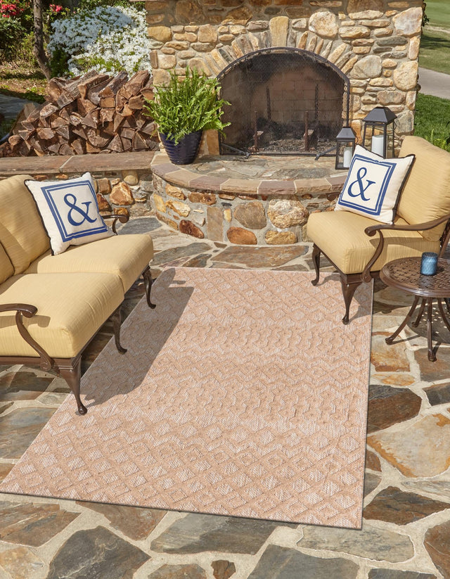 Beige 2' x 3' Outdoor Trellis Textured Rectangle Area Rug Weather Resistant for Patio, Deck, Terrace, Balcony, Porch Geometric Design Water Safe Outside Carpet for Sale at Rug Engine