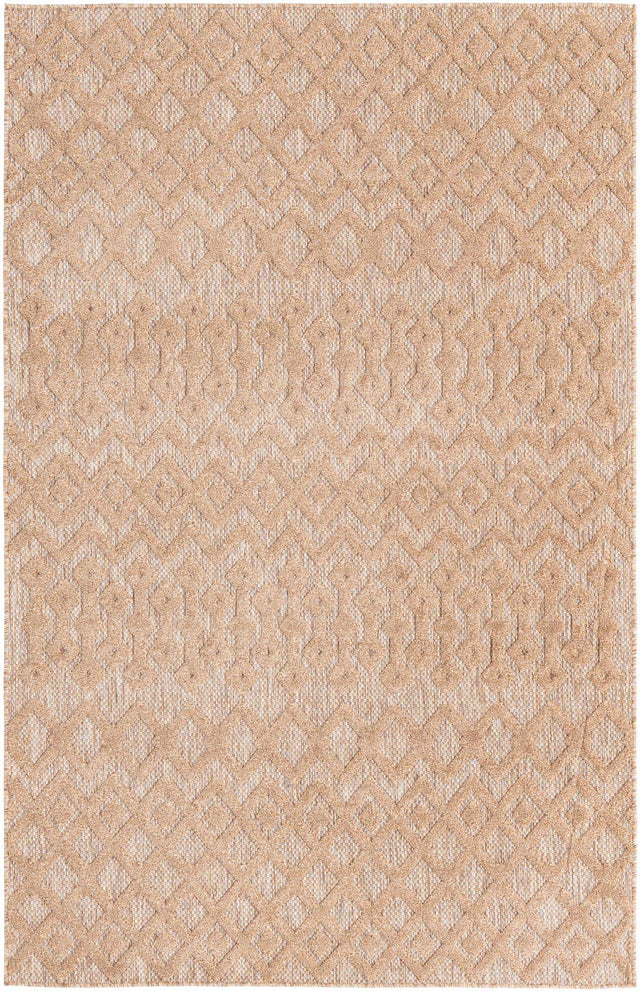 Beige 5' 3 x 8' Outdoor Trellis Textured Rectangle Area Rug Weather Resistant for Patio, Deck, Terrace, Balcony, Porch Geometric Design Water Safe Outside Carpet for Sale at Rug Engine