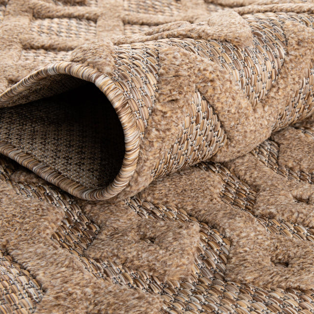 Beige 7' 10 x 7' 10 Outdoor Trellis Textured Square Area Rug Weather Resistant for Patio, Deck, Terrace, Balcony, Porch Geometric Design Water Safe Outside Carpet for Sale at Rug Engine