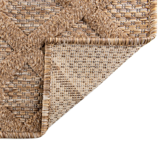 Beige 7' 10 x 7' 10 Outdoor Trellis Textured Square Area Rug Weather Resistant for Patio, Deck, Terrace, Balcony, Porch Geometric Design Water Safe Outside Carpet for Sale at Rug Engine