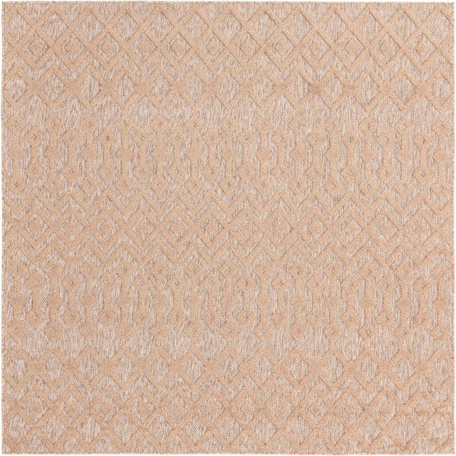 Beige 7' 10 x 7' 10 Outdoor Trellis Textured Square Area Rug Weather Resistant for Patio, Deck, Terrace, Balcony, Porch Geometric Design Water Safe Outside Carpet for Sale at Rug Engine