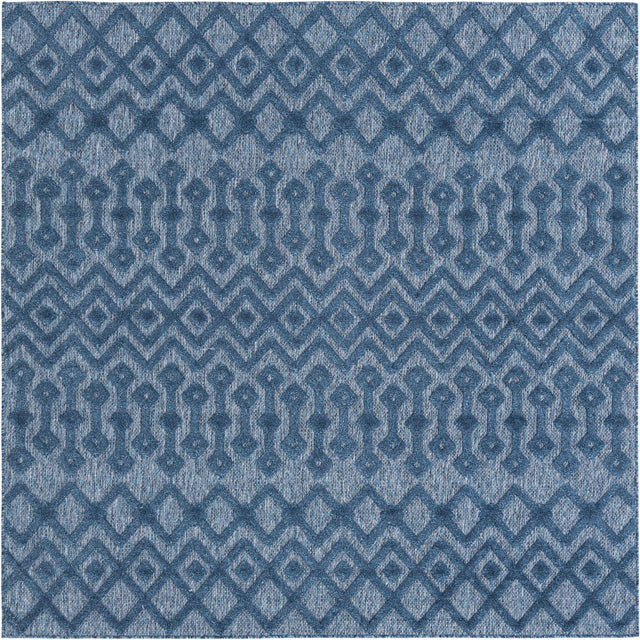 Navy Blue 7' 10 x 7' 10 Outdoor Trellis Textured Square Area Rug Weather Resistant for Patio, Deck, Terrace, Balcony, Porch Geometric Design Water Safe Outside Carpet for Sale at Rug Engine