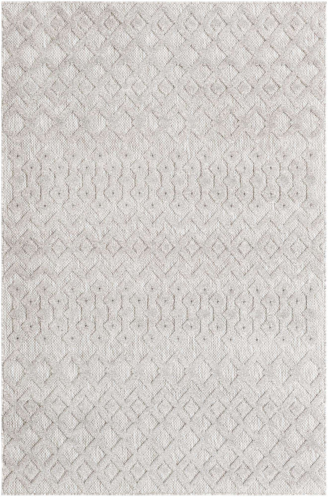 Grey 5' 3 x 8' Outdoor Trellis Textured Rectangle Area Rug Weather Resistant for Patio, Deck, Terrace, Balcony, Porch Geometric Design Water Safe Outside Carpet for Sale at Rug Engine