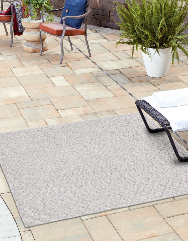 Grey 7' 10 x 7' 10 Outdoor Trellis Textured Square Area Rug Weather Resistant for Patio, Deck, Terrace, Balcony, Porch Geometric Design Water Safe Outside Carpet for Sale at Rug Engine