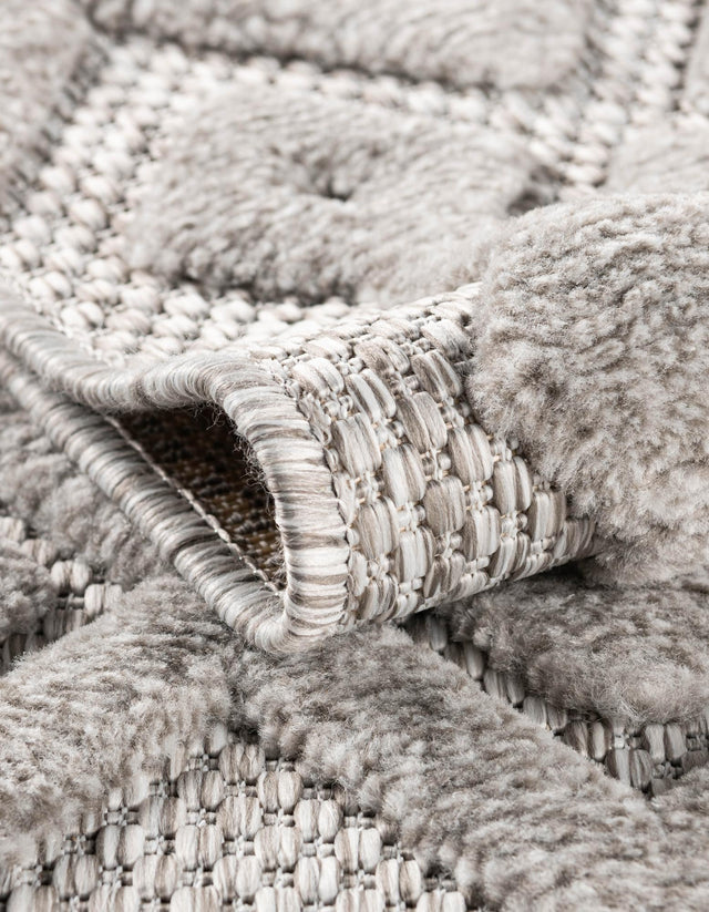 Grey 7' 10 x 7' 10 Outdoor Trellis Textured Square Area Rug Weather Resistant for Patio, Deck, Terrace, Balcony, Porch Geometric Design Water Safe Outside Carpet for Sale at Rug Engine