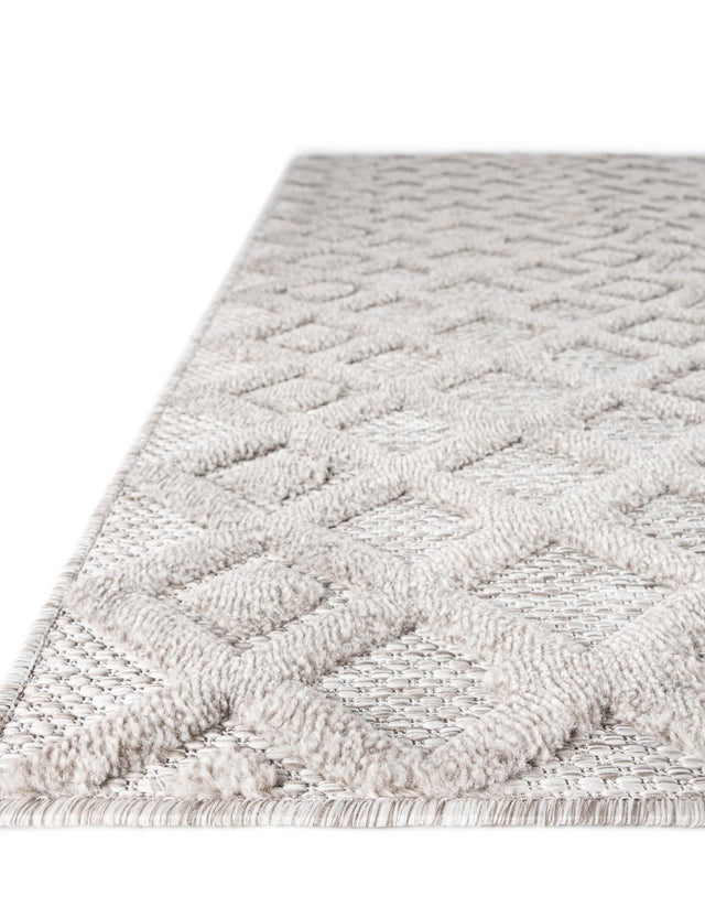 Grey 7' 10 x 7' 10 Outdoor Trellis Textured Square Area Rug Weather Resistant for Patio, Deck, Terrace, Balcony, Porch Geometric Design Water Safe Outside Carpet for Sale at Rug Engine
