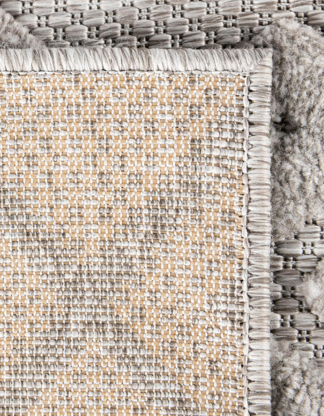 Grey 7' 10 x 7' 10 Outdoor Trellis Textured Square Area Rug Weather Resistant for Patio, Deck, Terrace, Balcony, Porch Geometric Design Water Safe Outside Carpet for Sale at Rug Engine