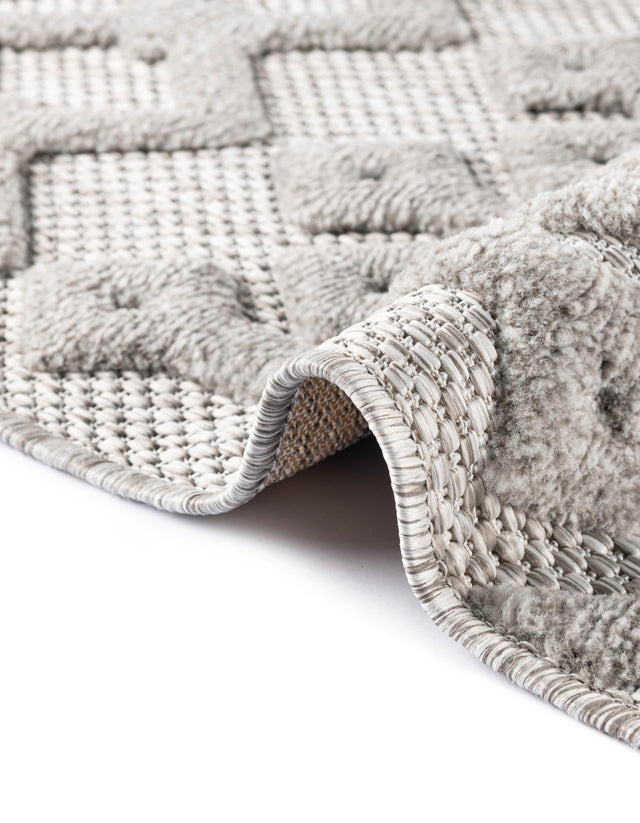 Grey 7' 10 x 7' 10 Outdoor Trellis Textured Square Area Rug Weather Resistant for Patio, Deck, Terrace, Balcony, Porch Geometric Design Water Safe Outside Carpet for Sale at Rug Engine
