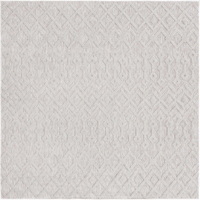 Grey 7' 10 x 7' 10 Outdoor Trellis Textured Square Area Rug Weather Resistant for Patio, Deck, Terrace, Balcony, Porch Geometric Design Water Safe Outside Carpet for Sale at Rug Engine