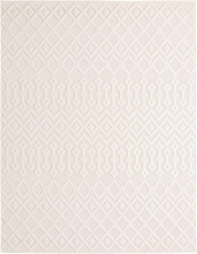 Ivory 7' 10 x 10' Outdoor Trellis Textured Rectangle Area Rug Weather Resistant for Patio, Deck, Terrace, Balcony, Porch Geometric Design Water Safe Outside Carpet for Sale at Rug Engine