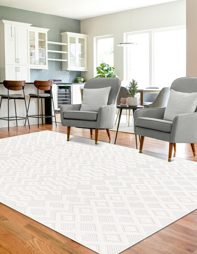 Ivory 4' x 6' Outdoor Trellis Textured Rectangle Area Rug Weather Resistant for Patio, Deck, Terrace, Balcony, Porch Geometric Design Water Safe Outside Carpet for Sale at Rug Engine