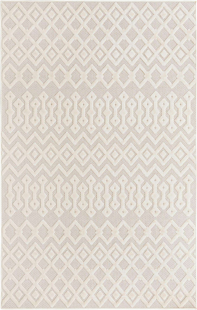 Ivory 5' 3 x 8' Outdoor Trellis Textured Rectangle Area Rug Weather Resistant for Patio, Deck, Terrace, Balcony, Porch Geometric Design Water Safe Outside Carpet for Sale at Rug Engine