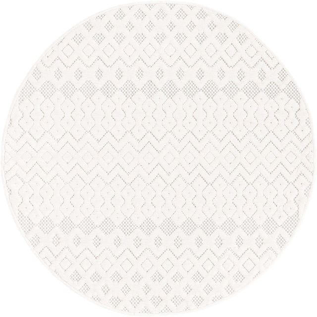 Ivory 4' x 4' Outdoor Trellis Textured Round Area Rug Weather Resistant for Patio, Deck, Terrace, Balcony, Porch Geometric Design Water Safe Outside Carpet for Sale at Rug Engine