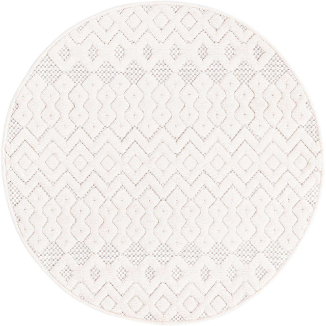 Ivory 3' x 3' Outdoor Trellis Textured Round Area Rug Weather Resistant for Patio, Deck, Terrace, Balcony, Porch Geometric Design Water Safe Outside Carpet for Sale at Rug Engine