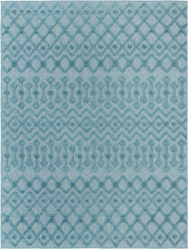 Aqua 7' 10 x 10' Outdoor Trellis Textured Rectangle Area Rug Weather Resistant for Patio, Deck, Terrace, Balcony, Porch Geometric Design Water Safe Outside Carpet for Sale at Rug Engine