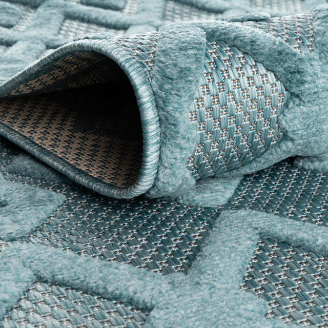 Aqua 7' 10 x 7' 10 Outdoor Trellis Textured Square Area Rug Weather Resistant for Patio, Deck, Terrace, Balcony, Porch Geometric Design Water Safe Outside Carpet for Sale at Rug Engine