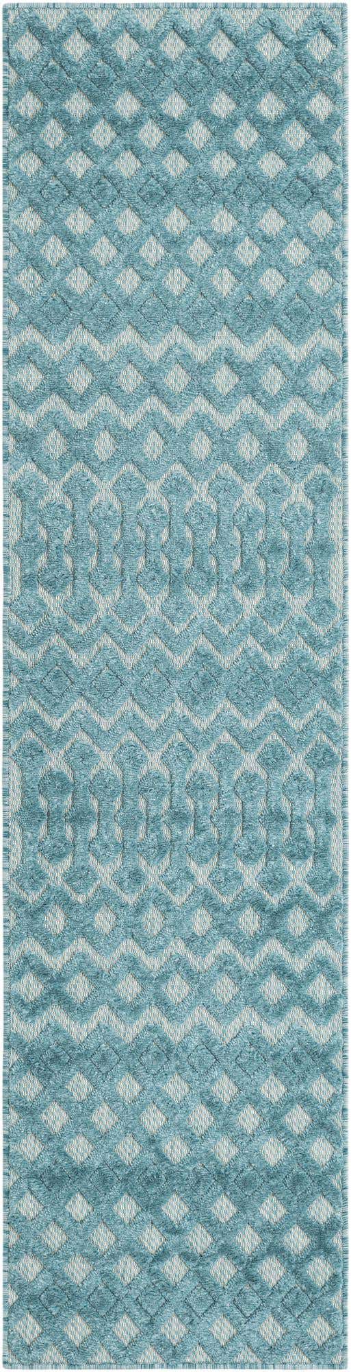 Aqua 2' x 8' Outdoor Trellis Textured Runner Area Rug Weather Resistant for Patio, Deck, Terrace, Balcony, Porch Geometric Design Water Safe Outside Carpet for Sale at Rug Engine