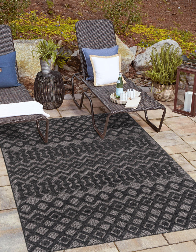 Charcoal 9' x 12' Outdoor Trellis Textured Rectangle Area Rug Weather Resistant for Patio, Deck, Terrace, Balcony, Porch Geometric Design Water Safe Outside Carpet for Sale at Rug Engine