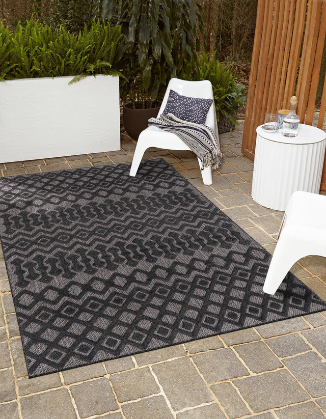 Charcoal 9' x 12' Outdoor Trellis Textured Rectangle Area Rug Weather Resistant for Patio, Deck, Terrace, Balcony, Porch Geometric Design Water Safe Outside Carpet for Sale at Rug Engine