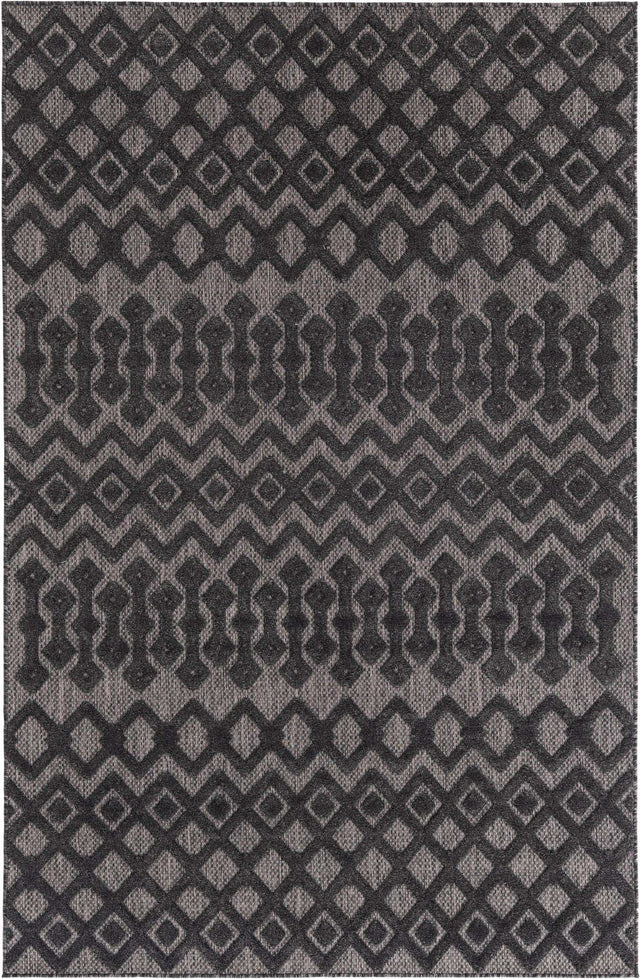 Charcoal 5' 3 x 8' Outdoor Trellis Textured Rectangle Area Rug Weather Resistant for Patio, Deck, Terrace, Balcony, Porch Geometric Design Water Safe Outside Carpet for Sale at Rug Engine