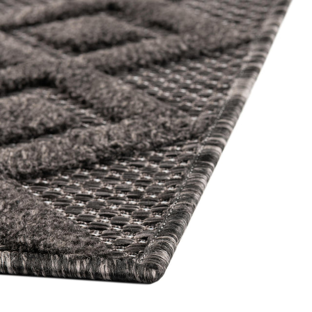 Charcoal 7' 10 x 7' 10 Outdoor Trellis Textured Square Area Rug Weather Resistant for Patio, Deck, Terrace, Balcony, Porch Geometric Design Water Safe Outside Carpet for Sale at Rug Engine