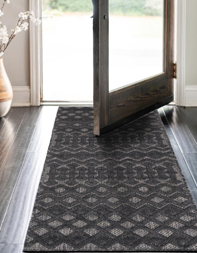 Charcoal 2' x 8' Outdoor Trellis Textured Runner Area Rug Weather Resistant for Patio, Deck, Terrace, Balcony, Porch Geometric Design Water Safe Outside Carpet for Sale at Rug Engine