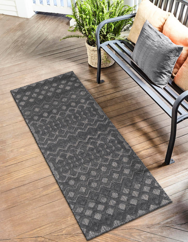 Charcoal 2' x 6' Outdoor Trellis Textured Runner Area Rug Weather Resistant for Patio, Deck, Terrace, Balcony, Porch Geometric Design Water Safe Outside Carpet for Sale at Rug Engine