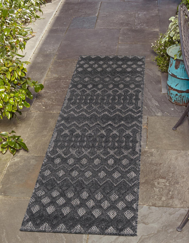 Charcoal 2' x 8' Outdoor Trellis Textured Runner Area Rug Weather Resistant for Patio, Deck, Terrace, Balcony, Porch Geometric Design Water Safe Outside Carpet for Sale at Rug Engine