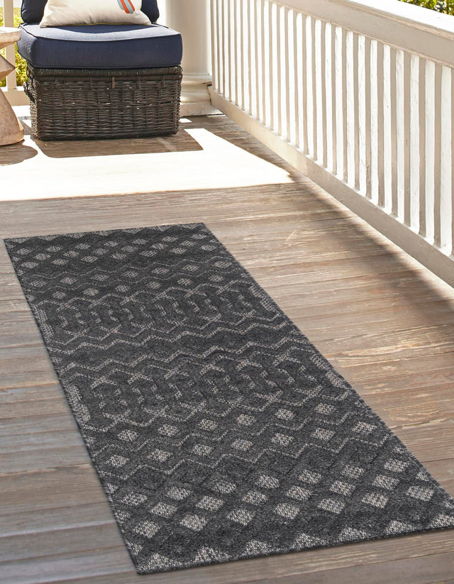 Charcoal 2' x 8' Outdoor Trellis Textured Runner Area Rug Weather Resistant for Patio, Deck, Terrace, Balcony, Porch Geometric Design Water Safe Outside Carpet for Sale at Rug Engine
