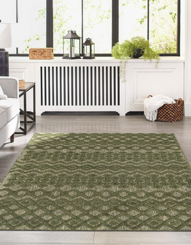 Green 7' 10 x 10' Outdoor Trellis Textured Rectangle Area Rug Weather Resistant for Patio, Deck, Terrace, Balcony, Porch Geometric Design Water Safe Outside Carpet for Sale at Rug Engine