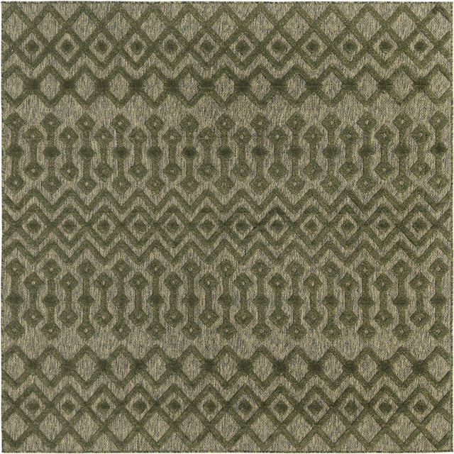 Green 7' 10 x 7' 10 Outdoor Trellis Textured Square Area Rug Weather Resistant for Patio, Deck, Terrace, Balcony, Porch Geometric Design Water Safe Outside Carpet for Sale at Rug Engine