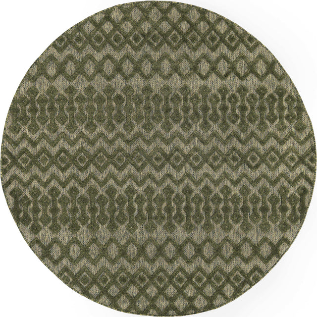 Green 7' x 7' Outdoor Trellis Textured Round Area Rug Weather Resistant for Patio, Deck, Terrace, Balcony, Porch Geometric Design Water Safe Outside Carpet for Sale at Rug Engine