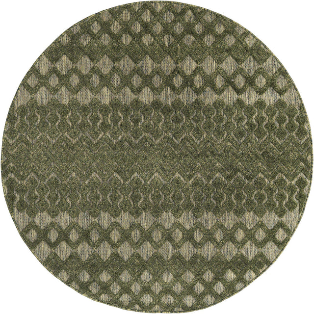 Green 5' 3 x 5' 3 Outdoor Trellis Textured Round Area Rug Weather Resistant for Patio, Deck, Terrace, Balcony, Porch Geometric Design Water Safe Outside Carpet for Sale at Rug Engine
