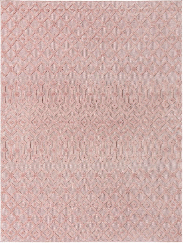 Pink 9' x 12' Outdoor Trellis Textured Rectangle Area Rug Weather Resistant for Patio, Deck, Terrace, Balcony, Porch Geometric Design Water Safe Outside Carpet for Sale at Rug Engine