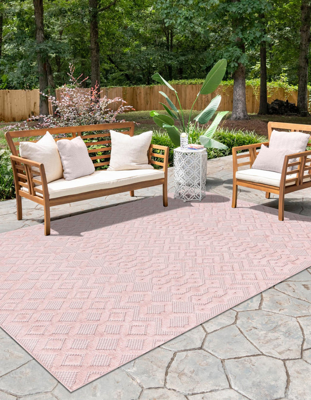 Pink 6' x 9' Outdoor Trellis Textured Rectangle Area Rug Weather Resistant for Patio, Deck, Terrace, Balcony, Porch Geometric Design Water Safe Outside Carpet for Sale at Rug Engine