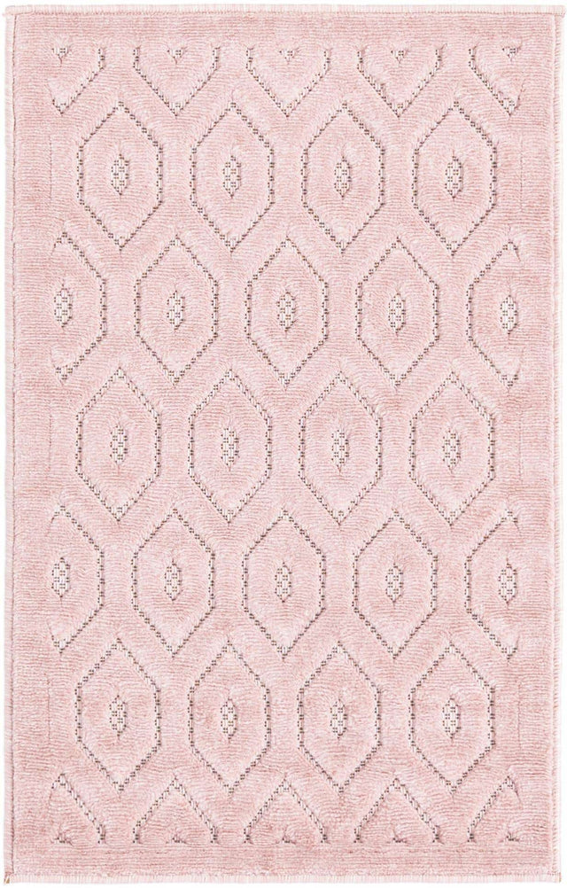 Pink 2' x 3' Outdoor Trellis Textured Rectangle Area Rug Weather Resistant for Patio, Deck, Terrace, Balcony, Porch Geometric Design Water Safe Outside Carpet for Sale at Rug Engine