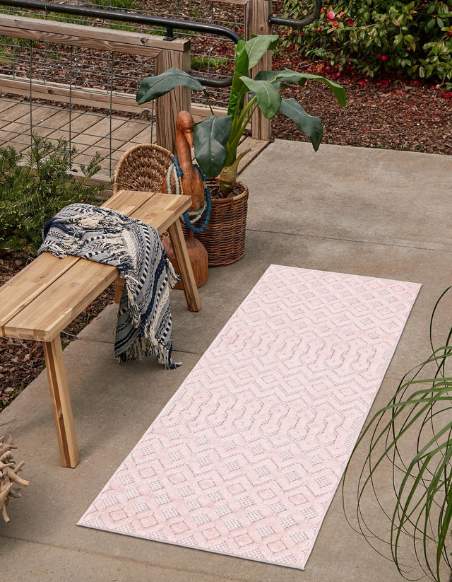 Pink 2' x 6' Outdoor Trellis Textured Runner Area Rug Weather Resistant for Patio, Deck, Terrace, Balcony, Porch Geometric Design Water Safe Outside Carpet for Sale at Rug Engine