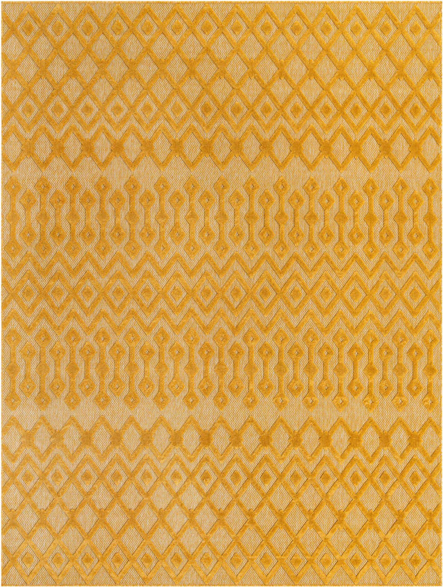 Yellow 9' x 12' Outdoor Trellis Textured Rectangle Area Rug Weather Resistant for Patio, Deck, Terrace, Balcony, Porch Geometric Design Water Safe Outside Carpet for Sale at Rug Engine