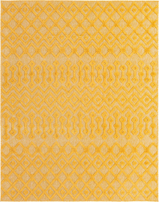 Yellow 7' 10 x 10' Outdoor Trellis Textured Rectangle Area Rug Weather Resistant for Patio, Deck, Terrace, Balcony, Porch Geometric Design Water Safe Outside Carpet for Sale at Rug Engine
