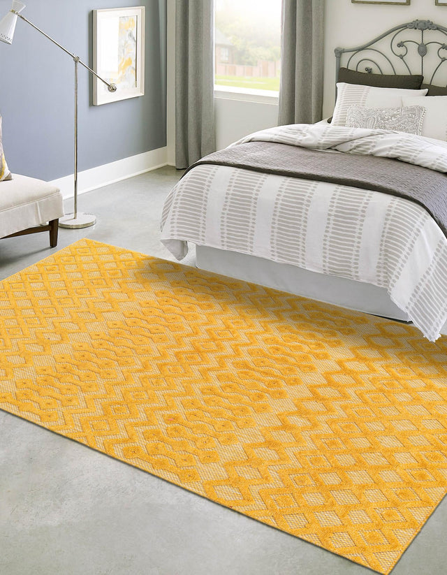 Yellow 6' x 9' Outdoor Trellis Textured Rectangle Area Rug Weather Resistant for Patio, Deck, Terrace, Balcony, Porch Geometric Design Water Safe Outside Carpet for Sale at Rug Engine