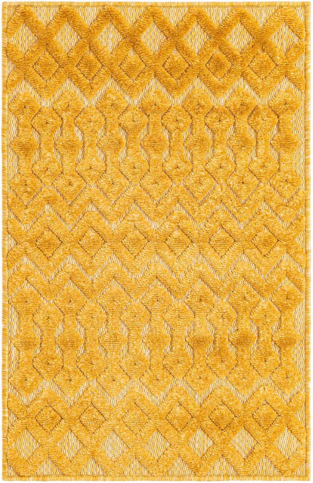 Yellow 2' x 3' Outdoor Trellis Textured Rectangle Area Rug Weather Resistant for Patio, Deck, Terrace, Balcony, Porch Geometric Design Water Safe Outside Carpet for Sale at Rug Engine