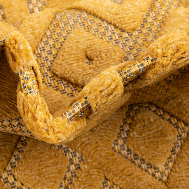 Yellow 7' 10 x 7' 10 Outdoor Trellis Textured Square Area Rug Weather Resistant for Patio, Deck, Terrace, Balcony, Porch Geometric Design Water Safe Outside Carpet for Sale at Rug Engine