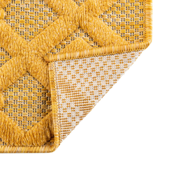 Yellow 7' 10 x 7' 10 Outdoor Trellis Textured Square Area Rug Weather Resistant for Patio, Deck, Terrace, Balcony, Porch Geometric Design Water Safe Outside Carpet for Sale at Rug Engine