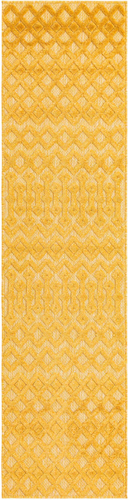 Yellow 2' x 8' Outdoor Trellis Textured Runner Area Rug Weather Resistant for Patio, Deck, Terrace, Balcony, Porch Geometric Design Water Safe Outside Carpet for Sale at Rug Engine