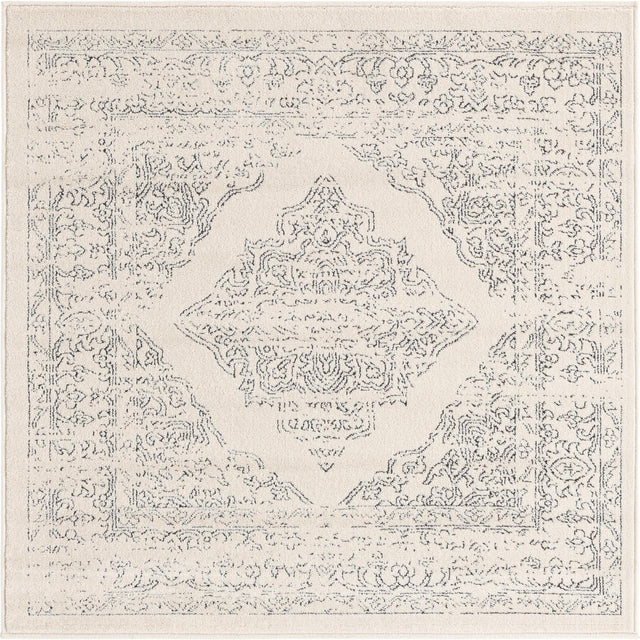 White 4' x 4' Isabella Square Area Rug Polypropylene & Polyester Traditional Elegant Carpet for Living Rooms, Dining, Office, Dorms for Sale at Rug Engine