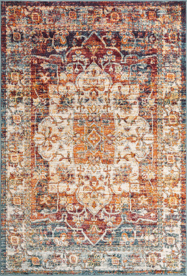 Multicolor 6' 1 x 9' Isabella Rectangle Area Rug Polypropylene & Polyester Traditional Elegant Carpet for Living Rooms, Dining, Office, Dorms for Sale at Rug Engine